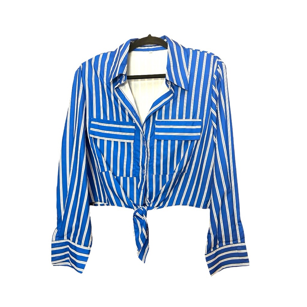 Blue and White Striped Crop Top